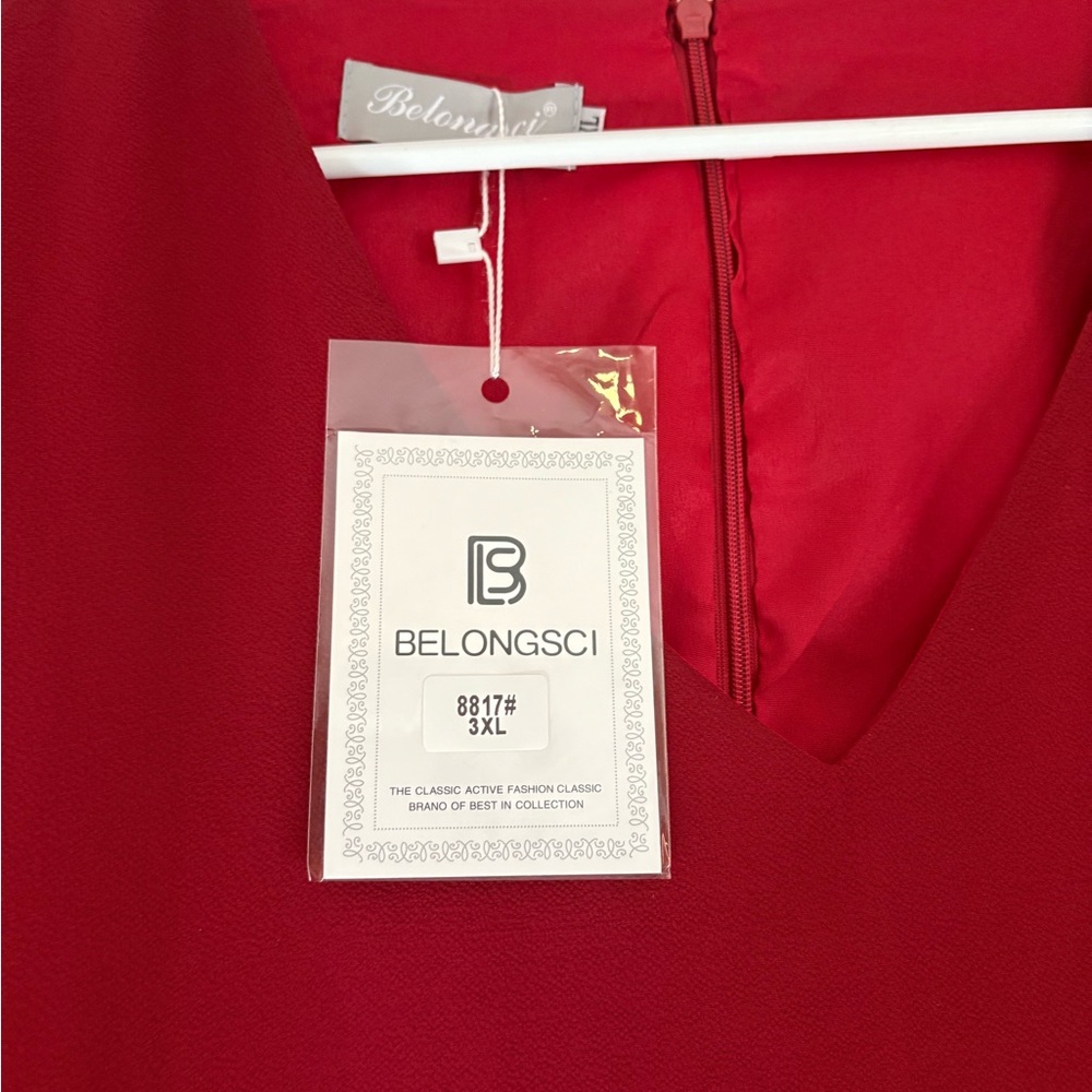 Red V-Neck Women's Dress - Picture 4 of 4